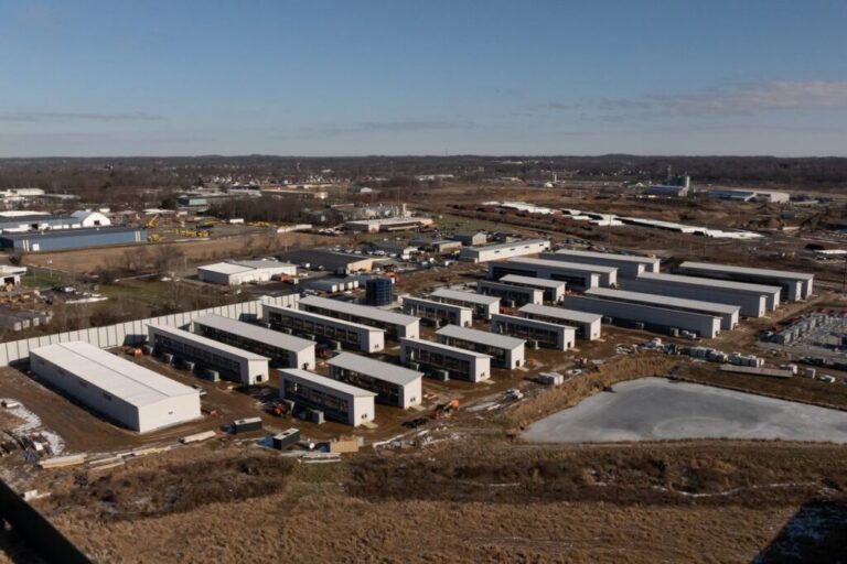 An under-construction cryptocurrency mining data center in Massillon, Ohio, is seen in December 2025.