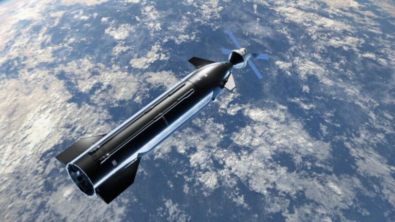 This artist's rendering depicts NASA's Orion spacecraft docking with a test version of SpaceX's Starship human landing system during the upcoming Artemis III mission in low-Earth orbit.