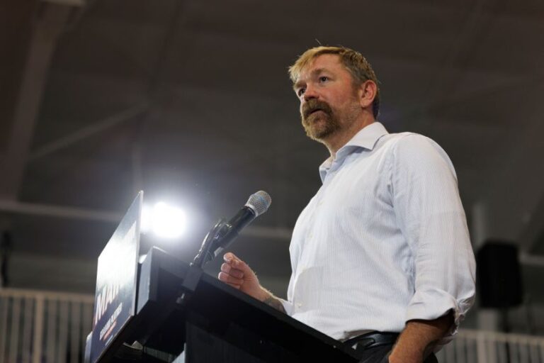 Graham Platner, who was then a Democratic US Senate candidate in Maine, speaks in Blue Hill, Maine, on June 9, 2026.