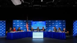 Members of the CDC Advisory Committee on Immunization Practices (ACIP) are seen during a meeting on December 5, 2025 in Atlanta, Georgia.