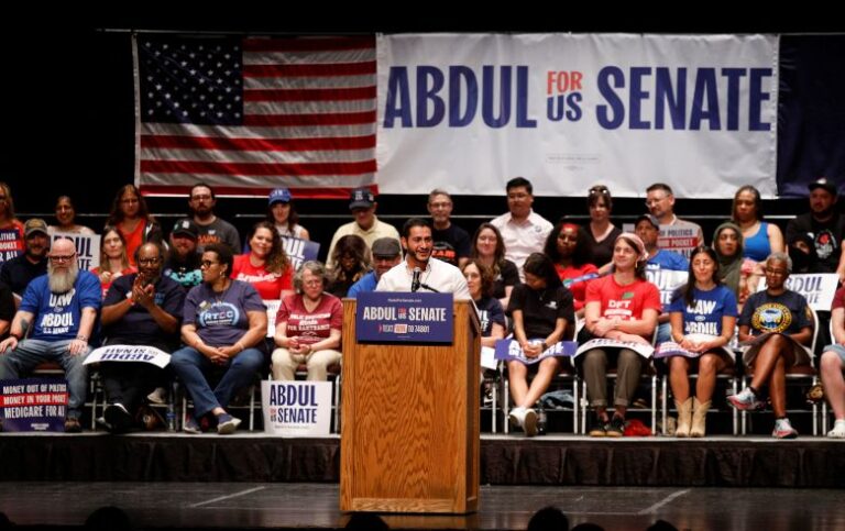 US Senate candidate Abdul El-Sayed holds a campaign rally in Detroit, Michigan, on July, 18, 2026.