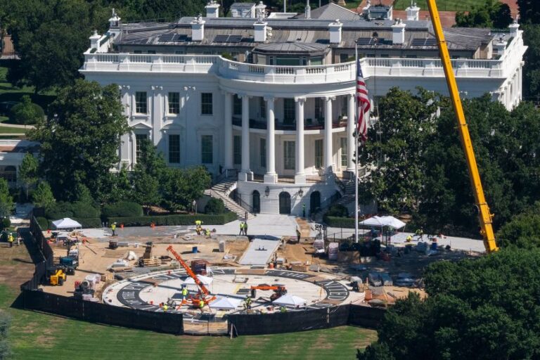 Construction on the White House helipad on July 30.