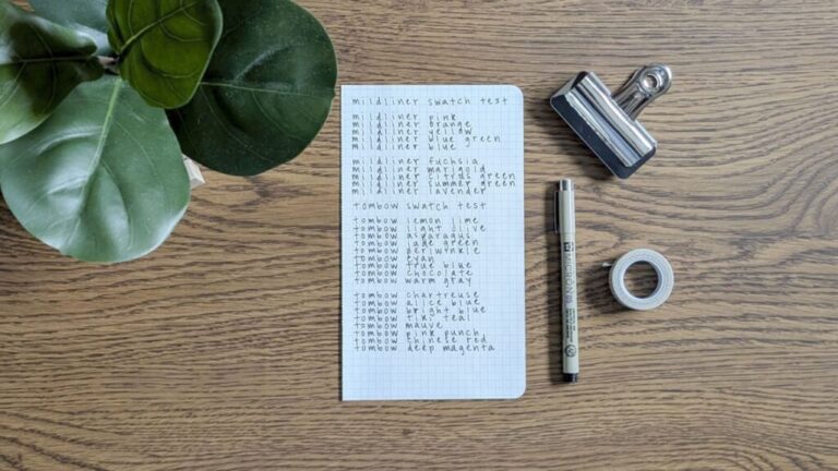 Swatch test on a bullet journal without colors.
