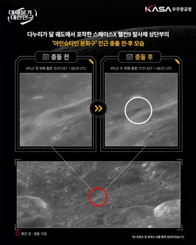 Danuri's cameras captured images from before and after the impact.