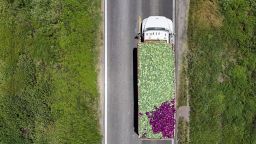 A truck transports fresh produce after leaving a Taylor Farms installation in Doctor Mora, Guanajuato state, Mexico, on July 24.