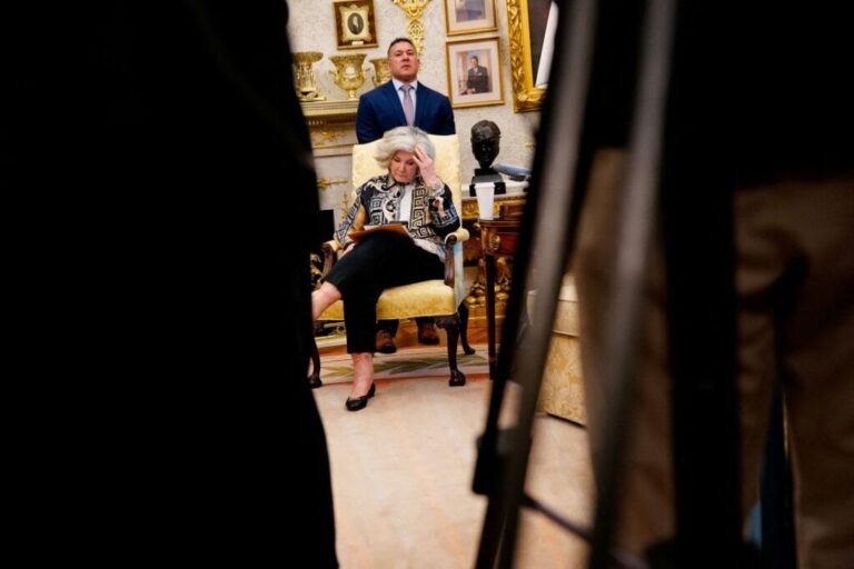 White House Chief of Staff Susie Wiles sits in the Oval Office of the White House in Washington, DC, in April.