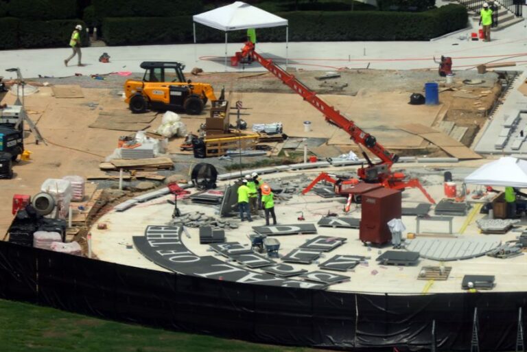 Construction on the White House helipad on August 1.