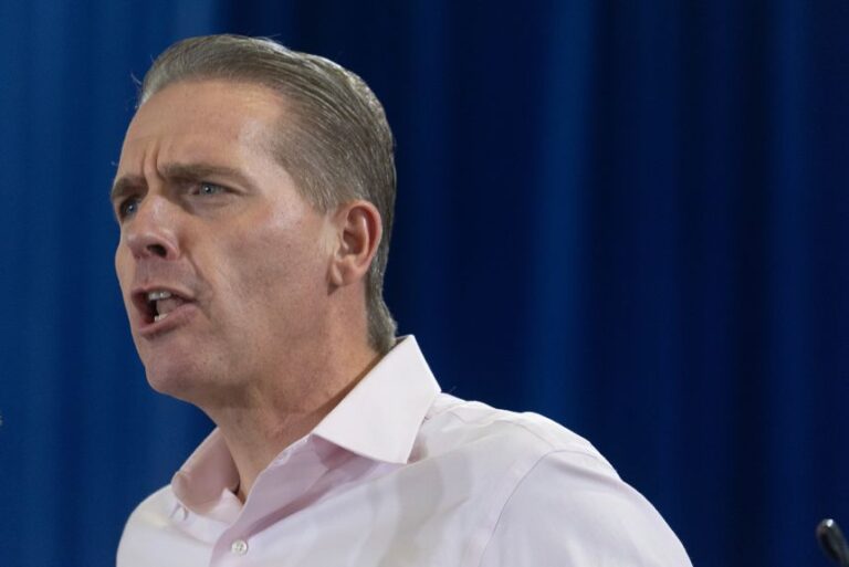 Scott Jennings speaks at the Ashley's BBQ Bash fundraiser hosted by Rep. Ashley Hinson in Cedar Rapids, Iowa, on August 23, 2025.