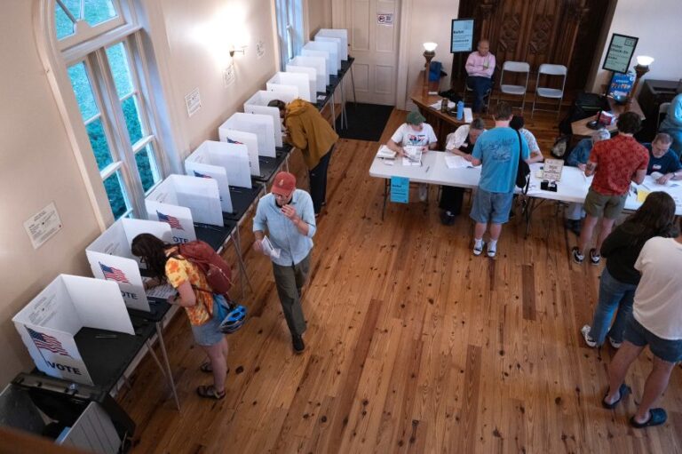 Residents vote in Wisconsin's primary election, in Madison, Wisconsin, on Tuesday.