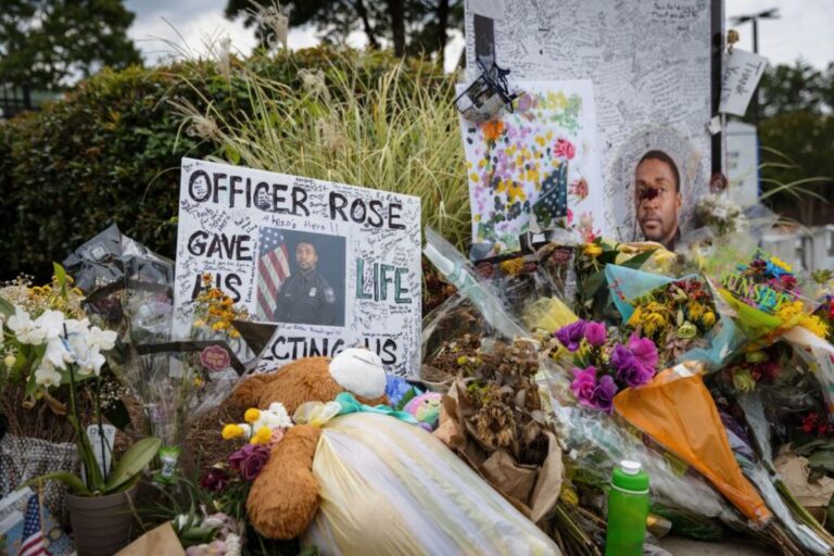A memorial for DeKalb County Officer David Rose, who was killed during a shooting at the Centers for Disease Control and Prevention (CDC) headquarters, in Atlanta, Georgia, on August 28, 2025.