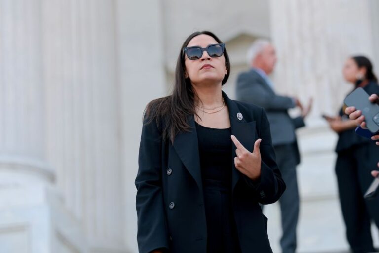 Rep. Alexandria Ocasio-Cortez speaks to reporters outside the US Capitol on July 22.