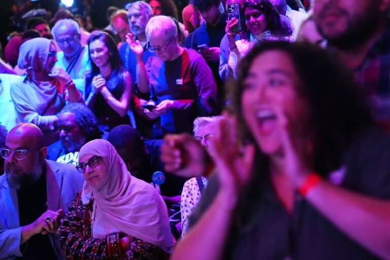 Attendees wait for election results during a primary election night event for Abdul El-Sayed, in Detroit, on Tuesday.