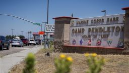 CAMP PENDLETON, CA - JULY 26: View of the main entrance to Camp Pendleton on July 26, 2019 in Oceanside, California. Sixteen Marines were arrested at Camp Pendleton Thursday morning during battalion formation for various illegal activities ranging from human smuggling to drug-related offenses. (Photo by Sandy Huffaker/Getty Images)