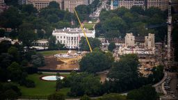 Construction continues on a new helipad on the South Lawn of the White House and the East Wing ballroom on August 20, in Washington, DC.