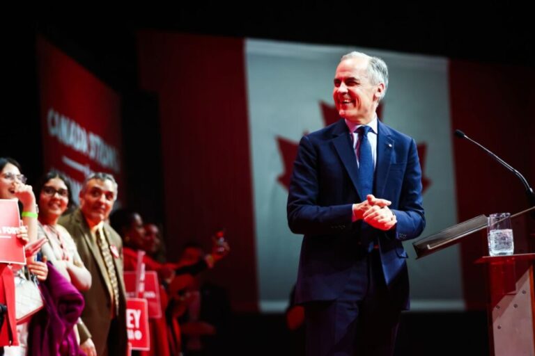 Carney speaks to supporters in Ottawa after winning a new term in April 2025.