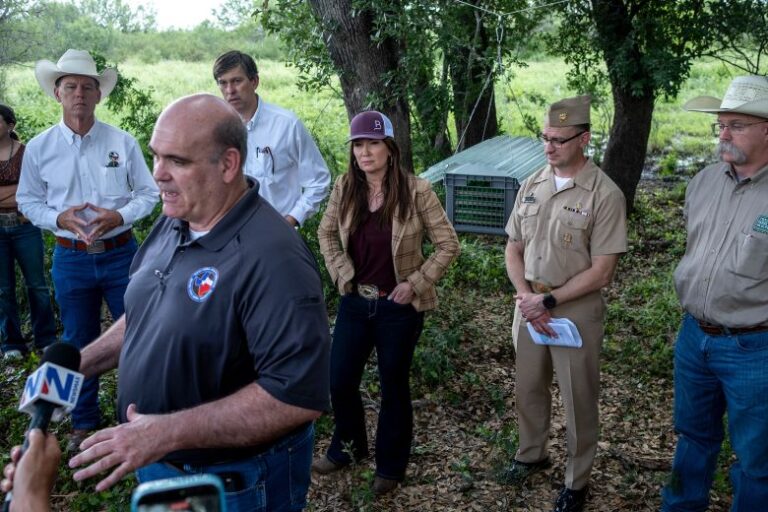 Agriculture Secretary Brooke Rollins listens at Chapparosa Ranch in La Pryor, Texas, on June 11, 2026.