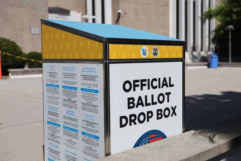 An official ballot drop box is seen in Torrance, California, on September 10, 2026.