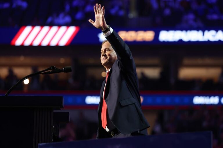 Texas Republican Senate candidate Texas Attorney General Ken Paxton walks on stage on the first day of the 2026 Republican National Convention at the American Airlines Center in Dallas on Wednesday.