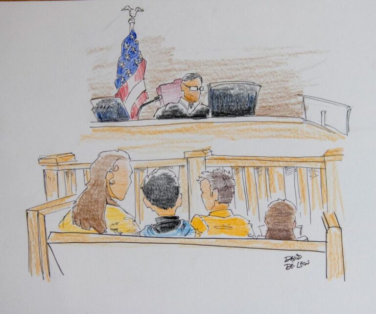 Unaccompanied migrant children wait to be called on by the immigration judge for their hearings, which will determine whether they can remain in the United States or be deported.