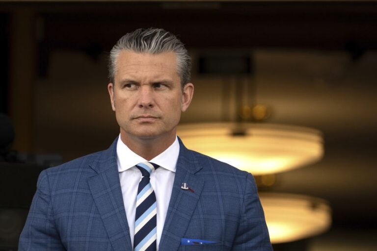 Defense Secretary Pete Hegseth arrives to greet Australia's Deputy Prime Minister and Minister of Defence Richard Marles on his arrival at the Pentagon, in Washington, DC on September 2.