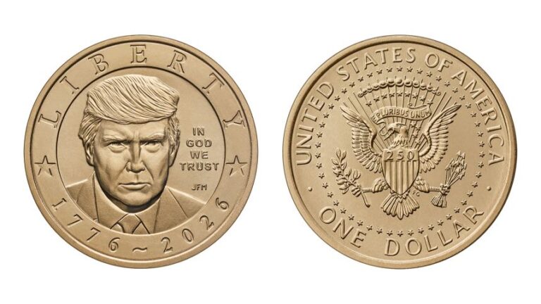 The US Mint has started producing a new $1 coin featuring President Donald Trump's image. (AP Graphic/Treasury Department, File)