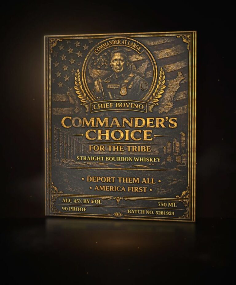 A promotional image for Greg Bonino’s whiskey label, “Commander’s Choice.”