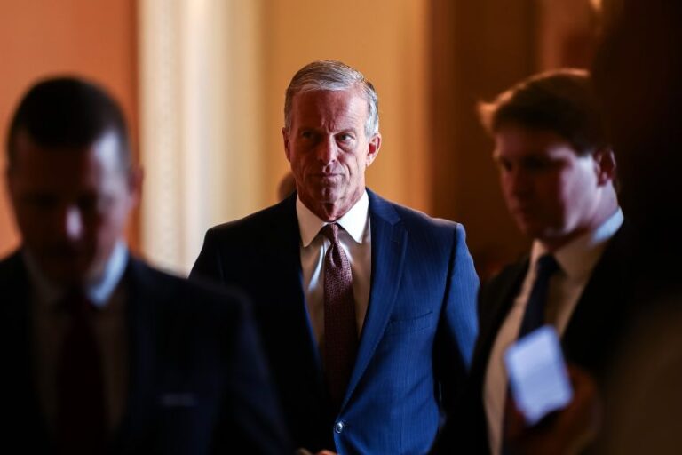 Senate Majority Leader John Thune (R-SD) walks to the Senate Chamber in the US Capitol Building on July 13, in Washington, DC.