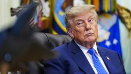 US President Donald Trump during an executive order signing in the Oval Office of the White House in Washington, DC, US, on Monday, Aug. 10, 2026. President Donald Trump is expected to sign an executive order Monday that would recommend breaking up the combined measles, mumps and rubella vaccine into three separate shots and unilaterally overhauling the national childhood vaccination recommendations.