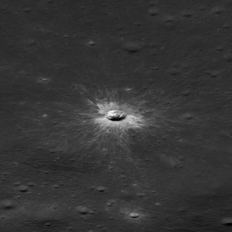 An angled view shows the crater's depth and was taken by the orbiter on March 3.