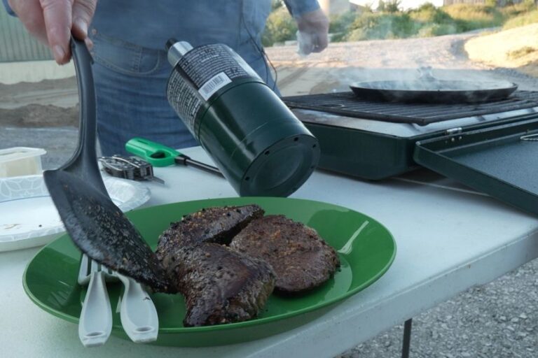 Grilled ostrich meat is shown on a plate. “I mean, it tastes exactly like beef,