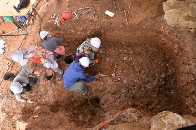 The excavation at Bianfu Cave in Yunnan province, southwestern China.