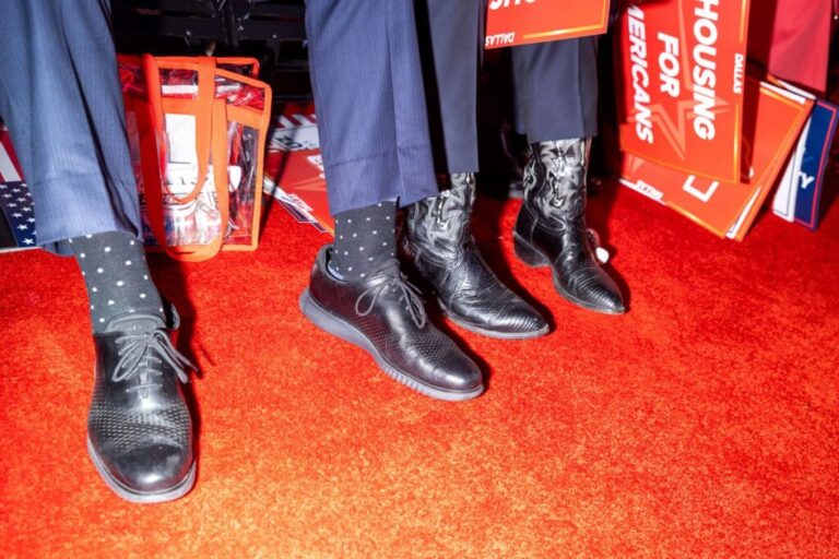 Men sport cowboy boots and oxford-style dress sneakers at the convention in the Lone Star State.