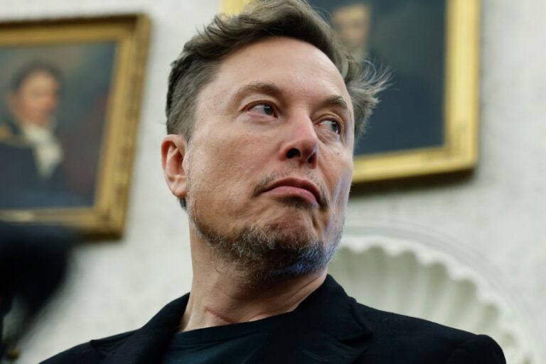 Elon Musk attends a meeting between President Donald Trump and South Africa President Cyril Ramaphosa, in the Oval Office of the White House on May 21, 2025.