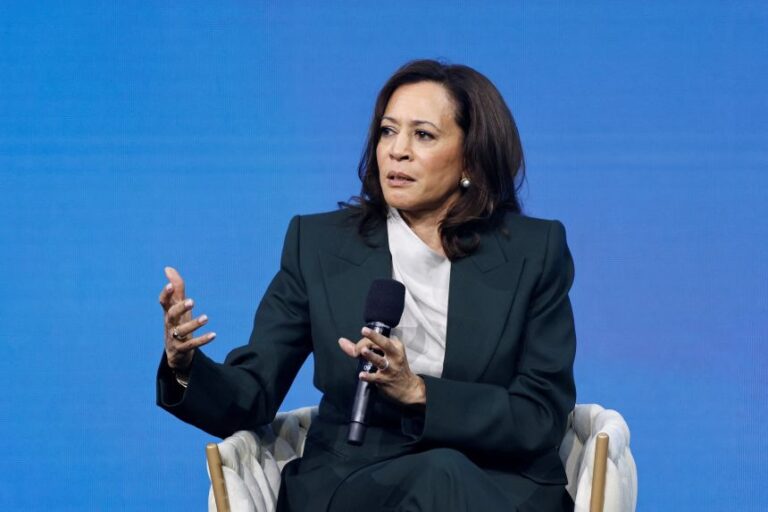 Former Vice President Kamala Harris speaks at the 10th annual Austrian World Summit in Vienna, Austria, on June 16.