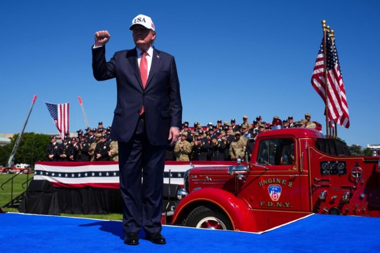 Trump departs after speaking in Washington, DC.