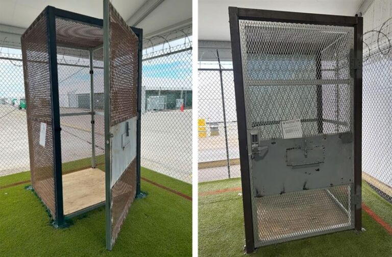 Small metal enclosures are observed at Alligator Alcatraz.