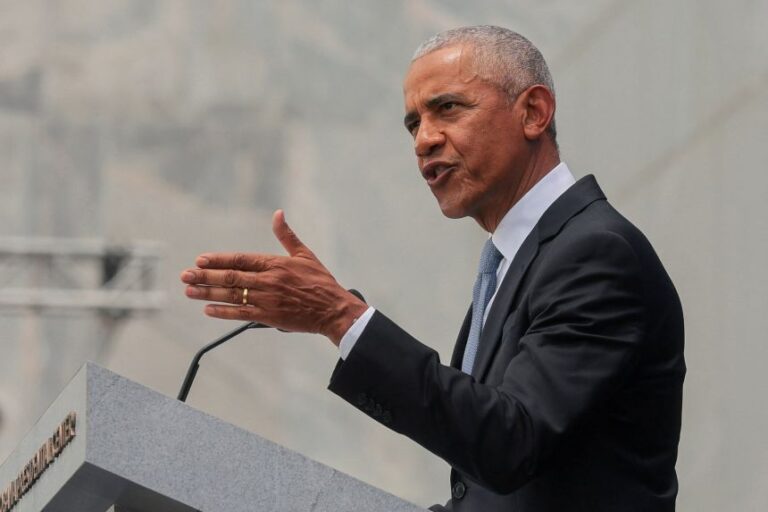 Former President Barack Obama delivers his speech at the dedication ceremony for the opening of the Obama Presidential Centre in Chicago in June 2026.