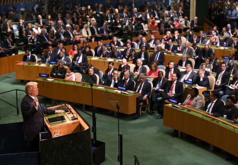 President Donald Trump addresses the 72nd Annual UN General Assembly in New York on September 19, 2017.