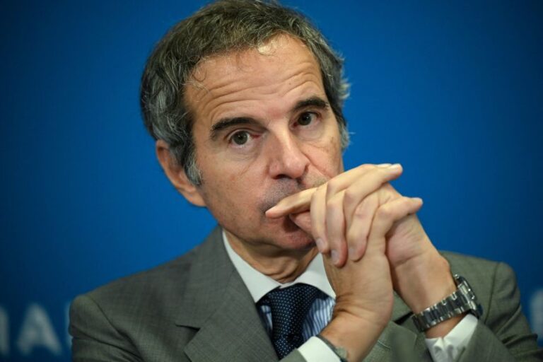 Director General of the International Atomic Energy Agency Raffael Grossi speaks to the media during the opening of the quarterly Board of Governors meeting in Vienna, Austria, on June 8.