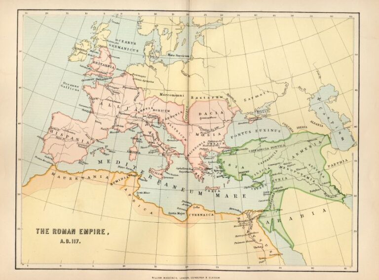 Map of the Roman Empire in AD 117 From The National Encyclopaedia published by William Mackenzie London late 19th century.