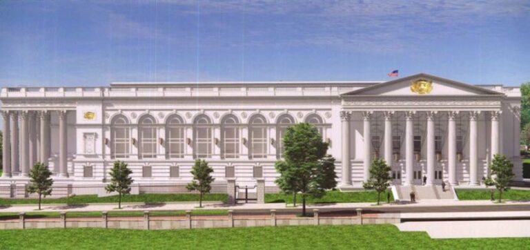 This rendering from court documents show the exterior of the proposed East Wing of the White House.