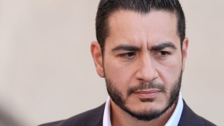 Abdul El-Sayed arrives for a news conference at the Spirit of Detroit shortly after winning the Democratic nomination for U.S. Senate in Michigan, Wednesday, Aug. 5, 2026, in Detroit.
