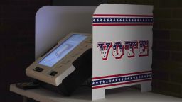 A voting booth sits at a polling station in Milwaukee, Wisconsin, in April 2020.