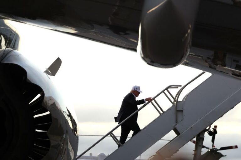 President Donald Trump boards Air Force One at Shannon Airport after in Shannon, Ireland, on September 13.