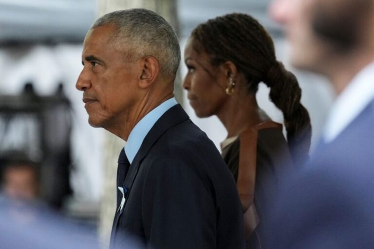 Former President Barack Obama and former first lady Michelle Obama arrive at the ceremony in New York.