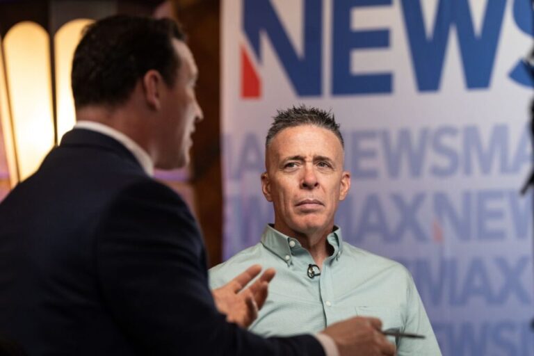 Greg Bovino, former commander-at-large of US Customs Border Patrol, gives an interview to NewsMax during the Conservative Political Action Conference in Grapevine, Texas, on March 26.