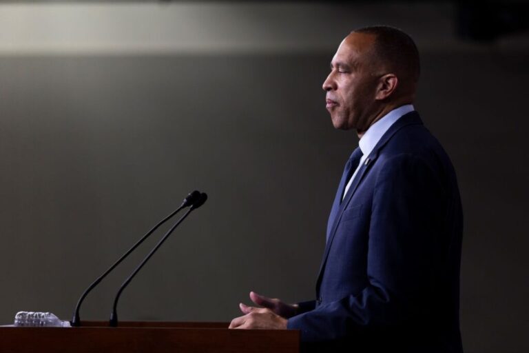 House Minority Leader Hakeem Jeffries speaks during a press conference in the US Capitol on September 3.