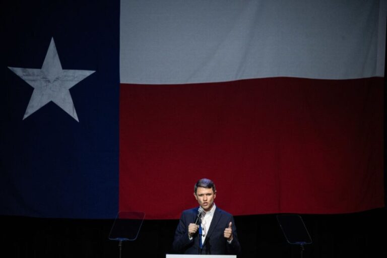 Democratic candidate for US Senate James Talarico speaks during a campaign rally in Pasadena, Texas, on August 9.