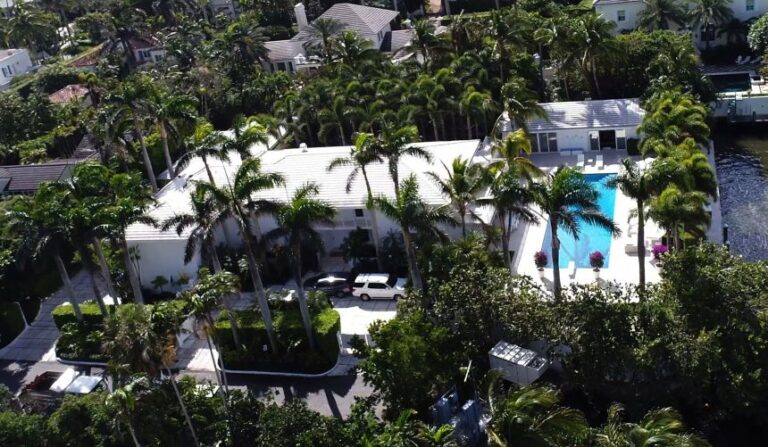 Aerial view of Jeffrey Epstein's waterfront Palm Beach, Florida, home on Ocotber 2, 2020. (