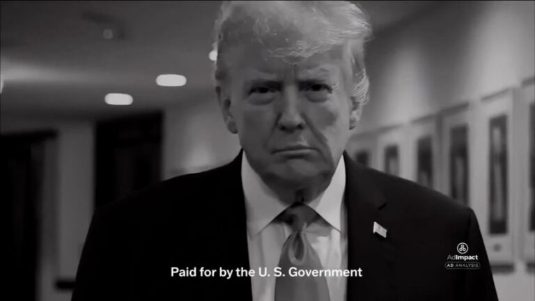 President Donald Trump appears in a television ad.